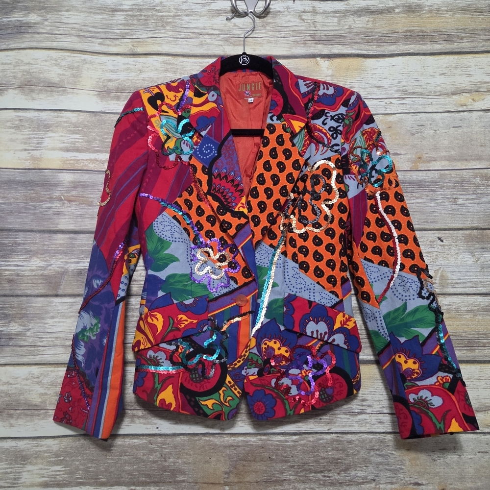 Vintage Kenzo Jungle Patchwork Sequin Embellished… - image 1